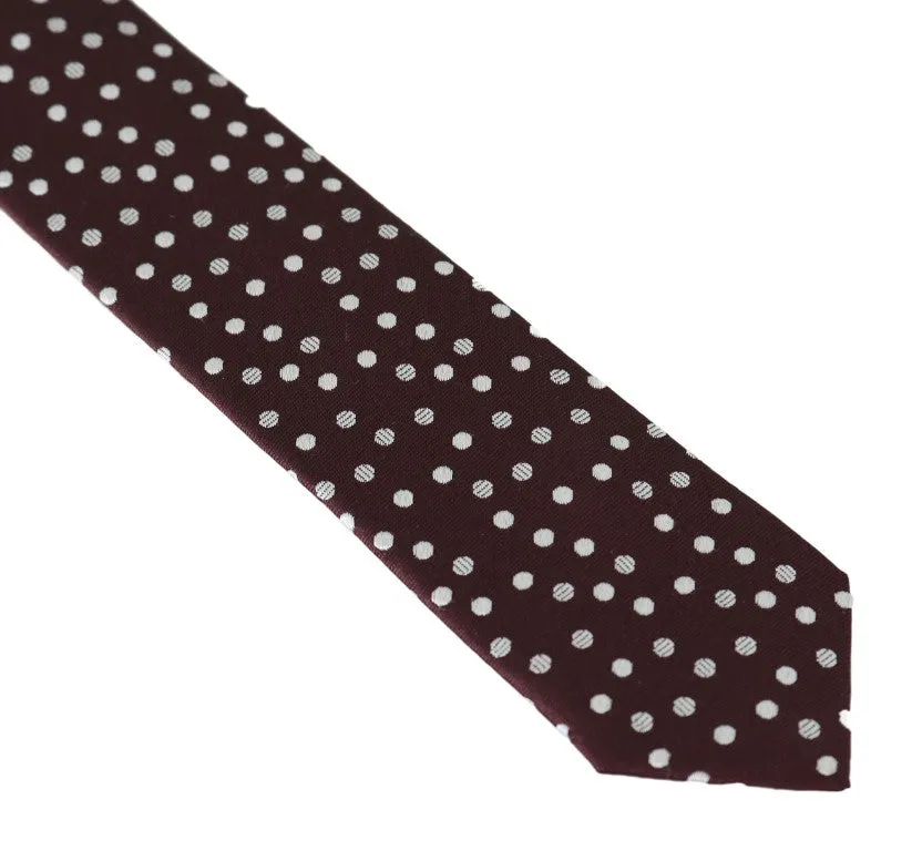Brown Silk Polka Dot Print Slim