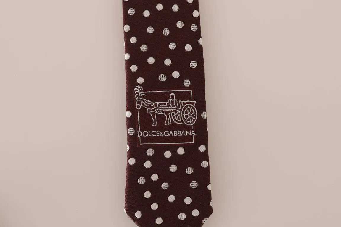 Brown Silk Polka Dot Print Slim