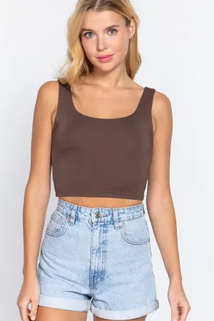 Brown Size Large Scoop Neck 2 Ply Crop Tank Top