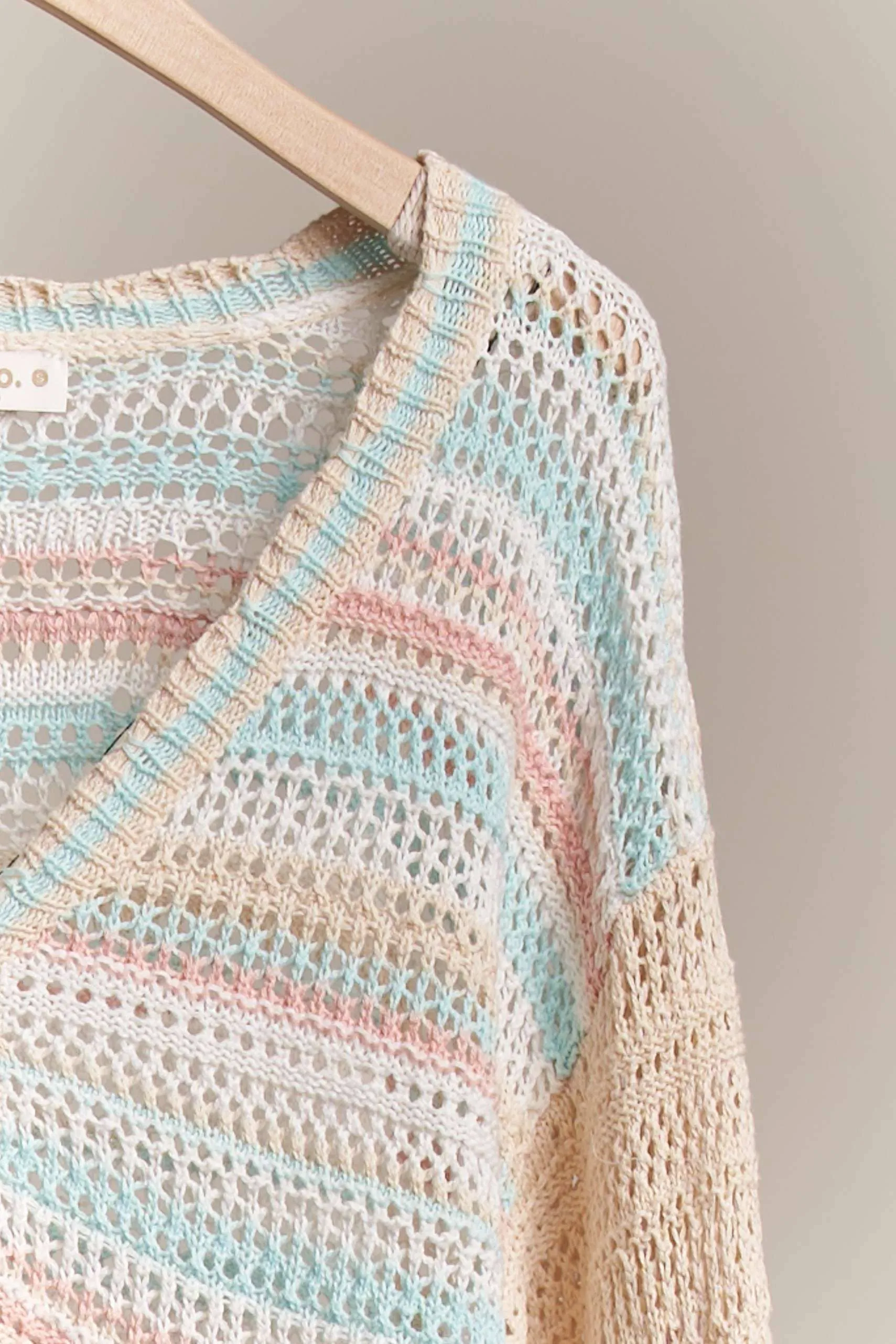 Button Down Multi Stripe Crochet Cardigan