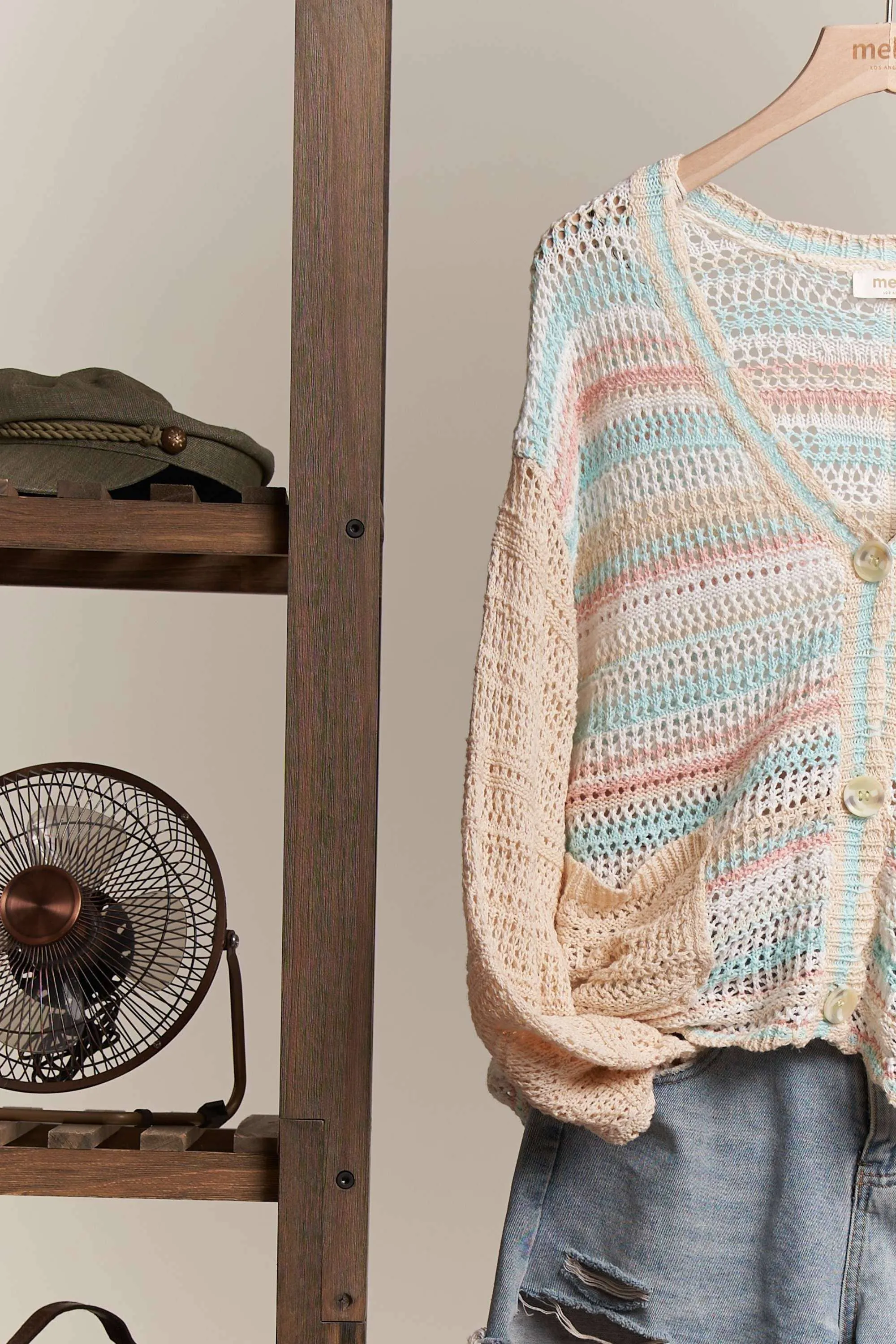 Button Down Multi Stripe Crochet Cardigan