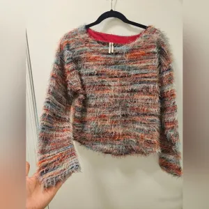 By Anthropologie Rainbow Fuzzy Pullover Sweater XS