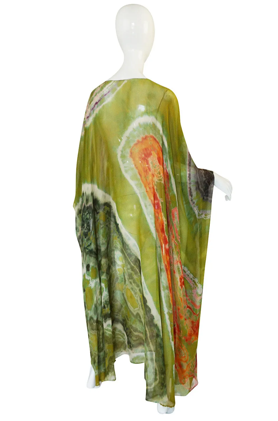 c1972 Potential Halston Silk Chiffon Tie Dye Caftan Dress