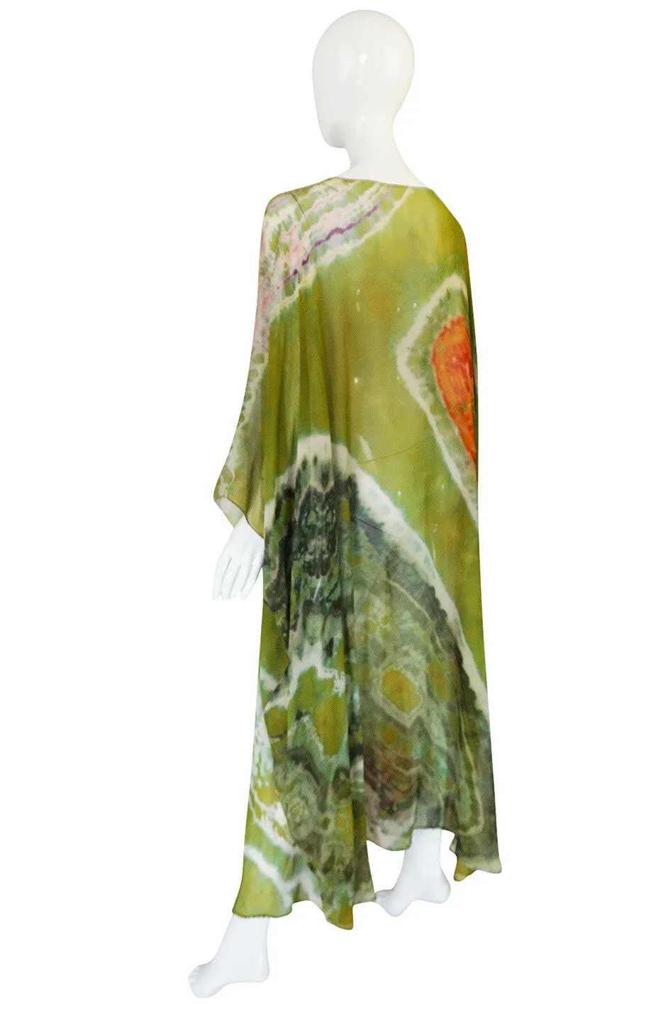 c1972 Potential Halston Silk Chiffon Tie Dye Caftan Dress