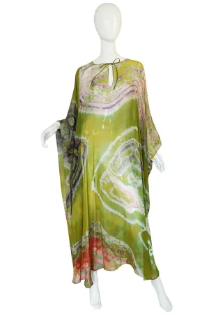 c1972 Potential Halston Silk Chiffon Tie Dye Caftan Dress
