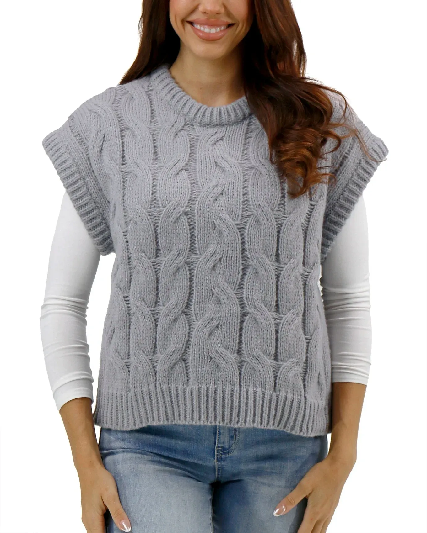 Cable Knit Light Grey Sweater Vest