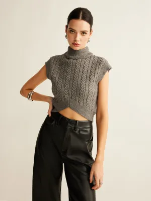 Cable-Knit Mock Neck Crop Sweater Vest