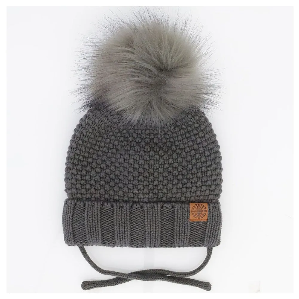 Calikids W2102 Knit Pompom Hat (Charcoal)