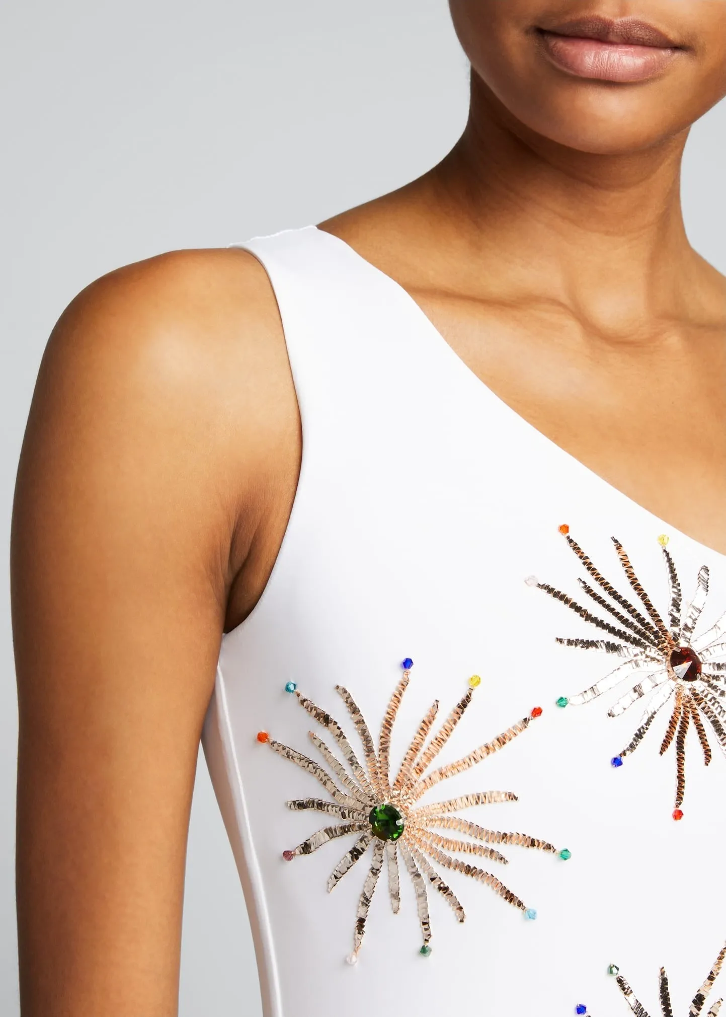 Callie One Shoulder Hand Embroidered swimsuit White