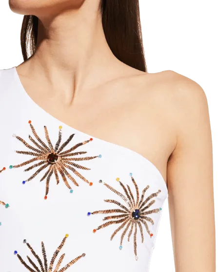 Callie One Shoulder Hand Embroidered swimsuit White