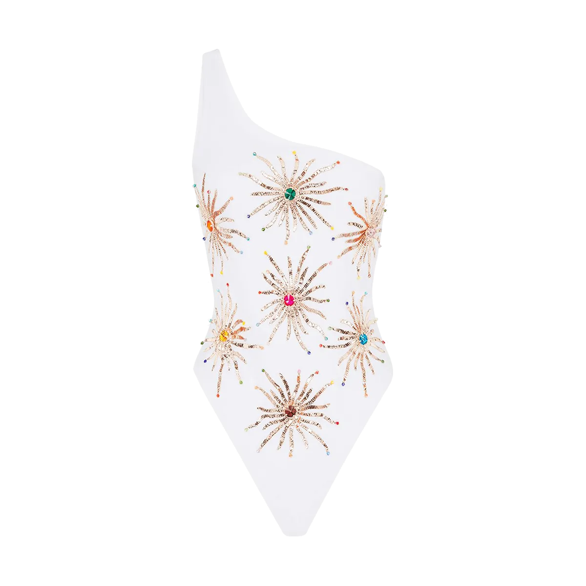 Callie One Shoulder Hand Embroidered swimsuit White