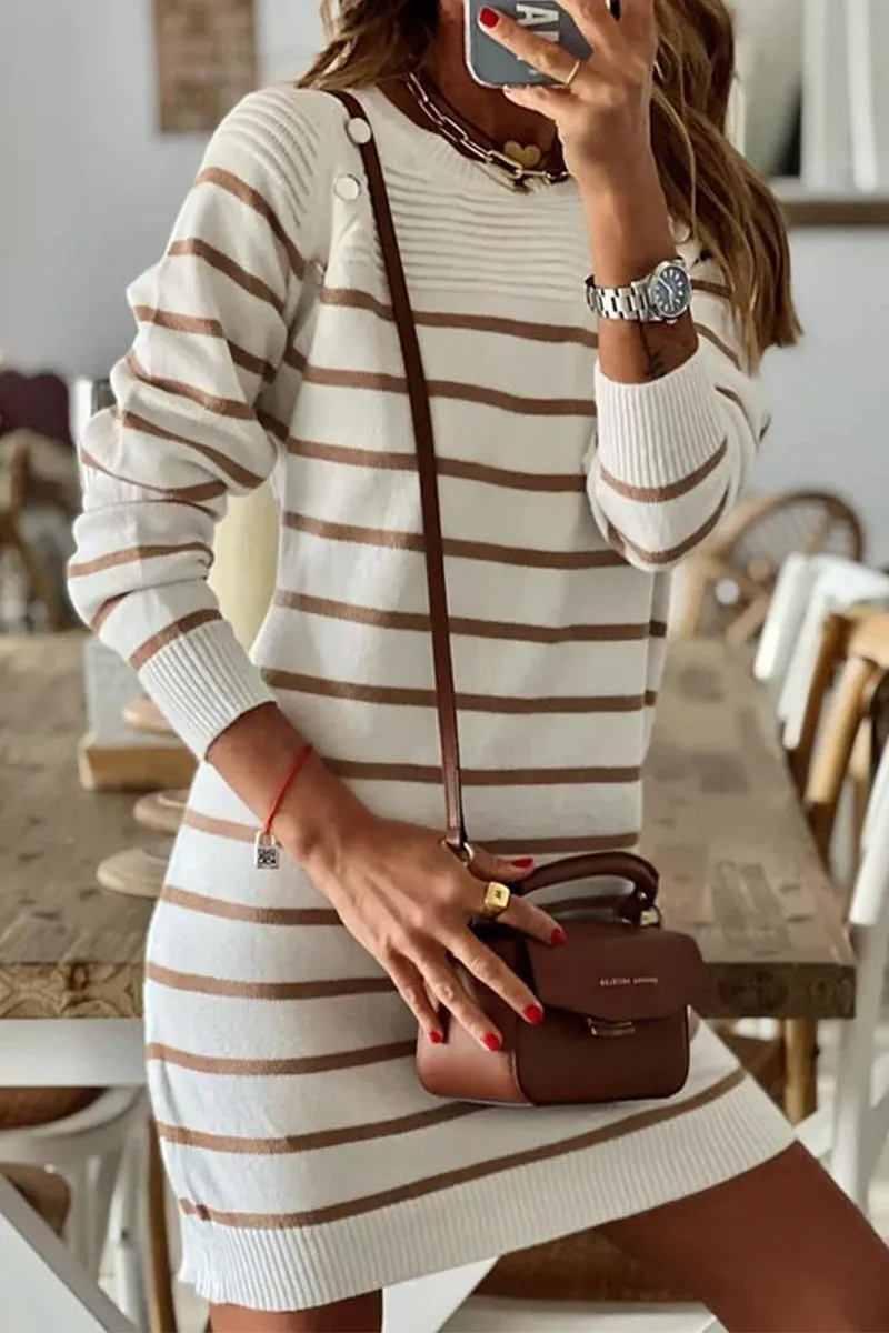 Casual Striped Patchwork O Neck A Line Dresses