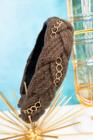Central Park Braided Knit Chain Headband, Taupe