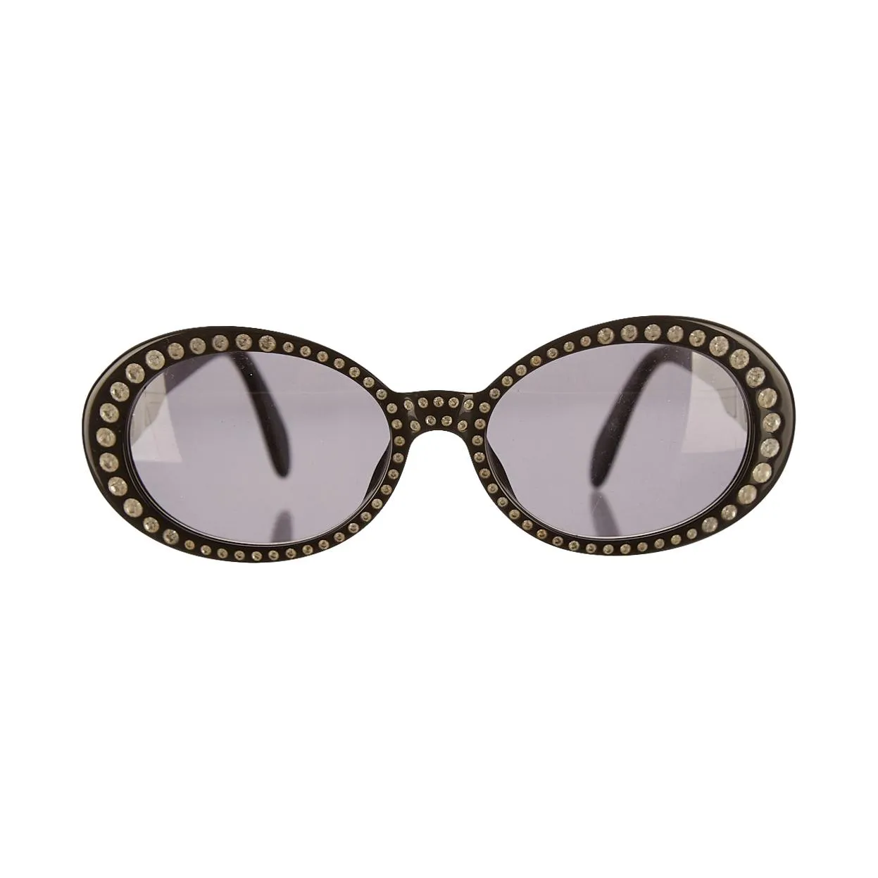 Chanel Black Round Rhinestone Logo Sunglasses
