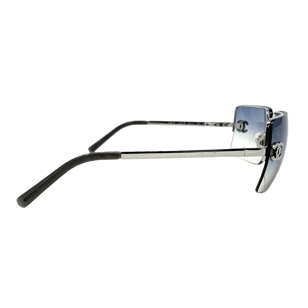 Chanel Blue Rimless Rhinestone Logo Sunglasses