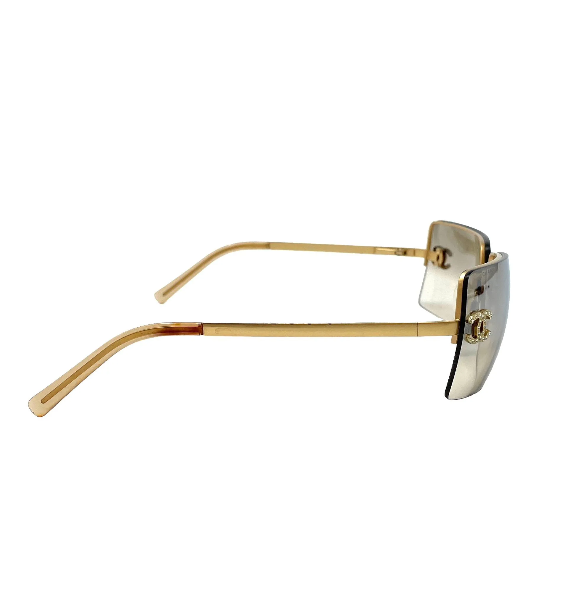 Chanel Gold Rimless Rhinestone Logo Sunglasses