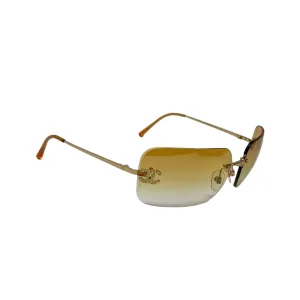 Chanel Orange Rhinestone Logo Rimless Sunglasses