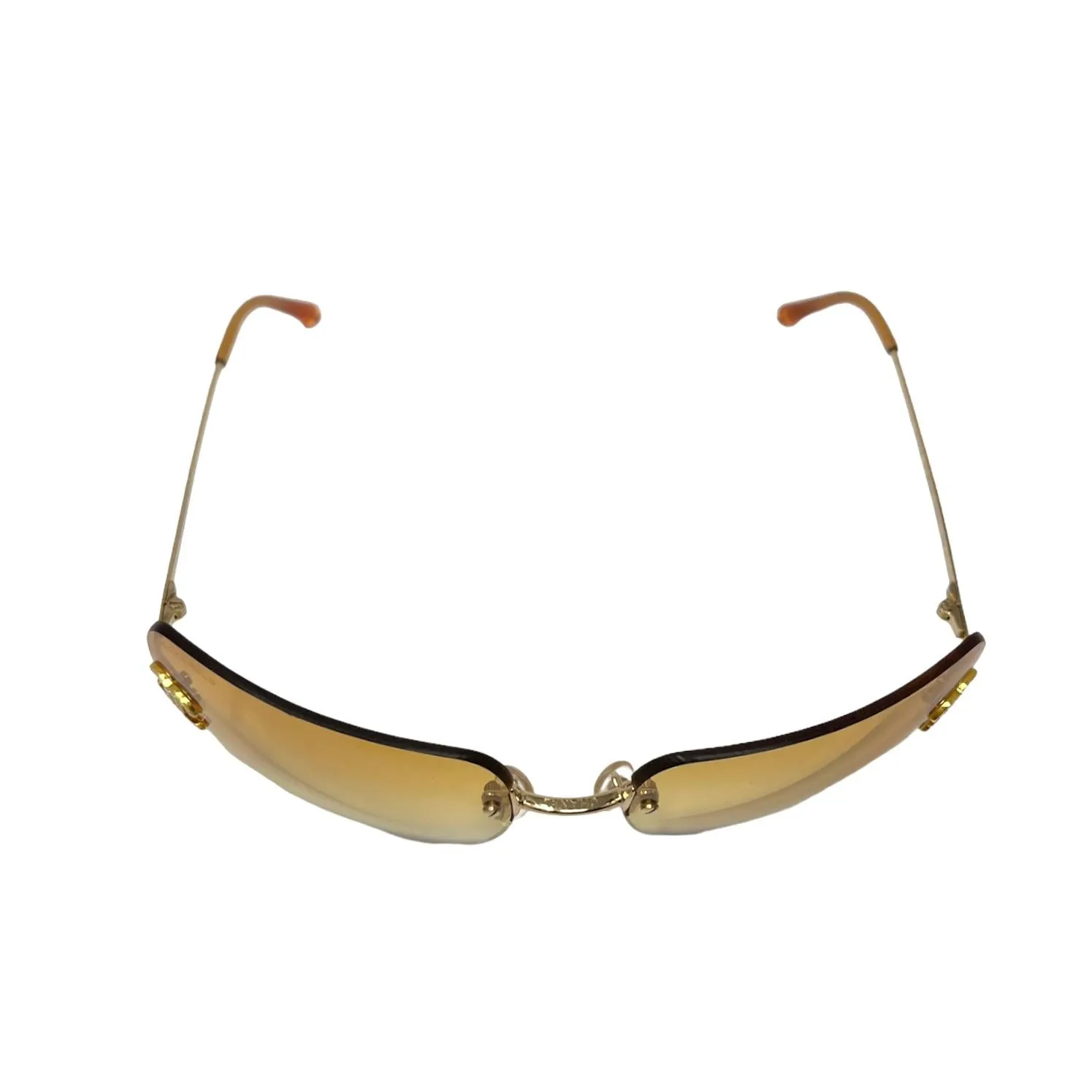 Chanel Orange Rhinestone Logo Rimless Sunglasses