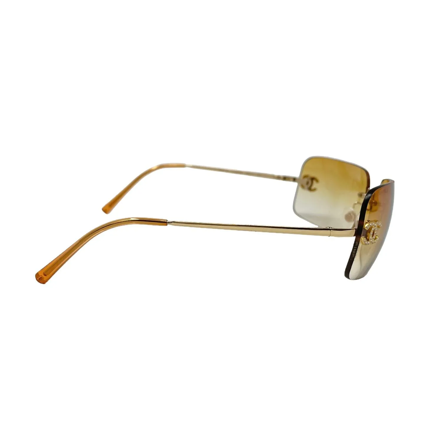 Chanel Orange Rhinestone Logo Rimless Sunglasses