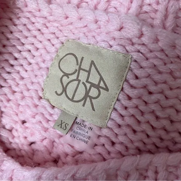 Chaser Chunky Knit Pompom Popcorn Pink Hearts Sweater Bishop Sleeves Size XS