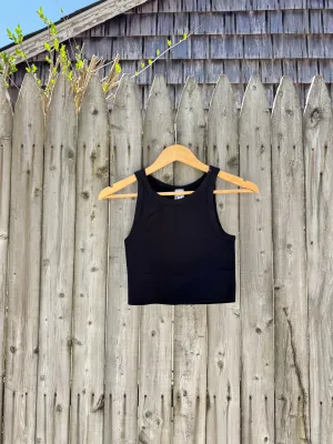 Chevron Highneck Crop Top- Black