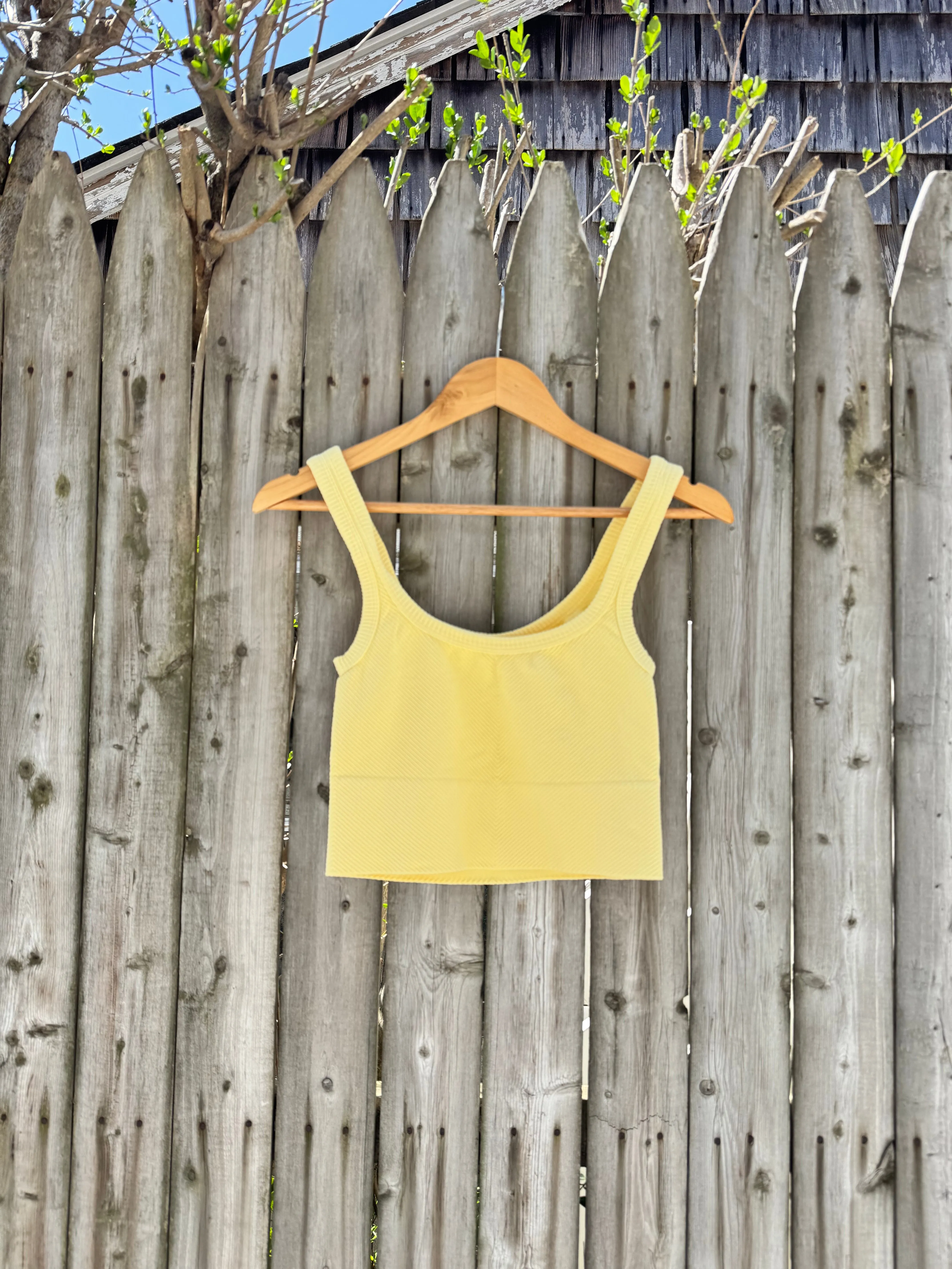 Chevron Ribbed Crop- Pale Lemon