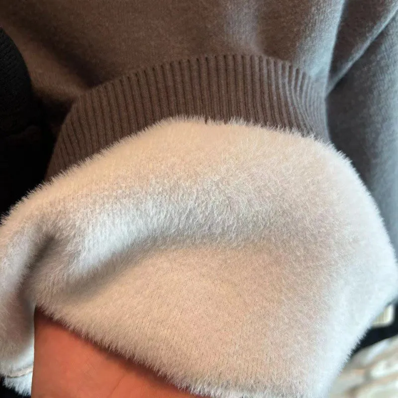 Children's sweater Boys high-necked autumn and winter fleece thickened winter base Korean version solid color medium and older children's knitted integrated fleece