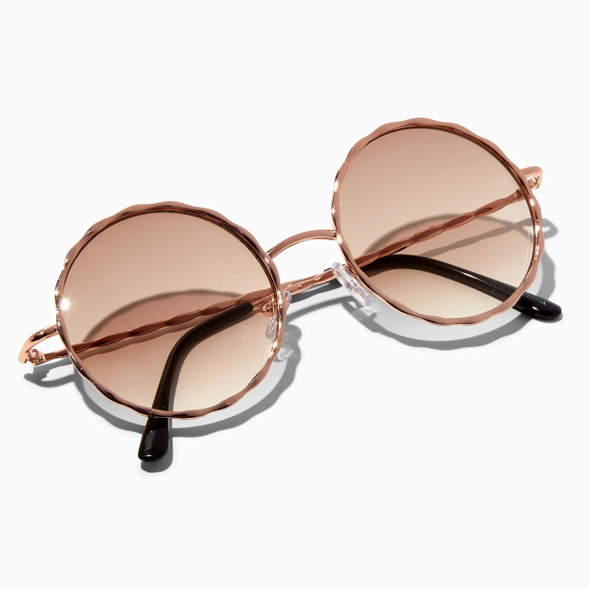 Claire's Rose Gold Beveled Edge Round Sunglasses