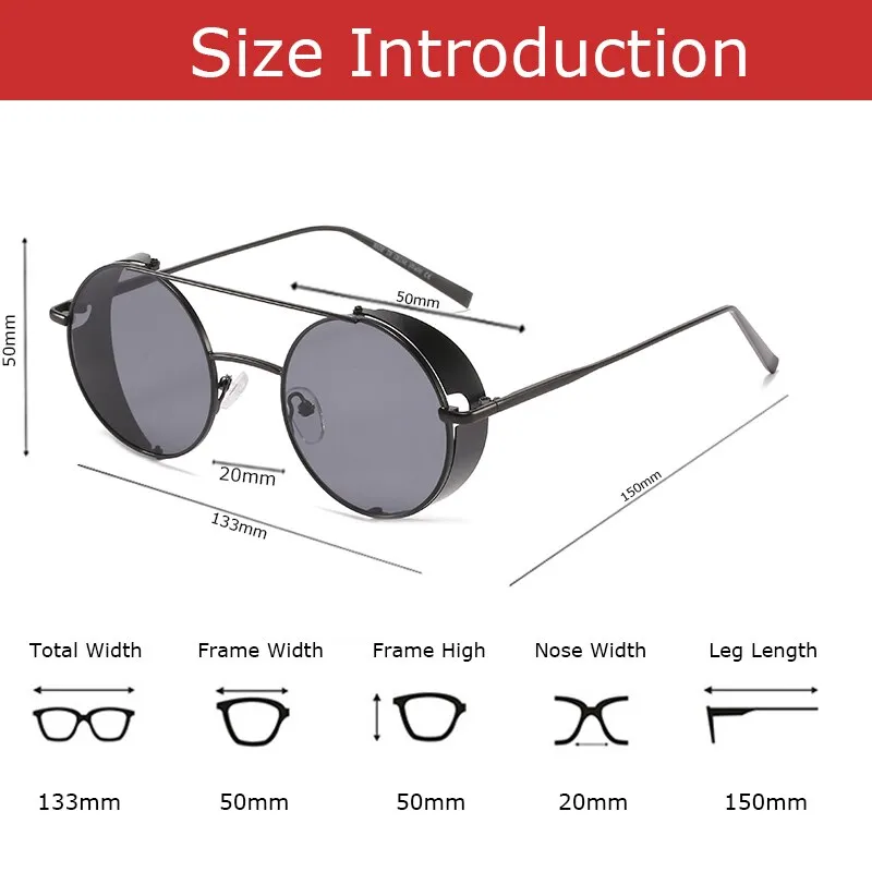 Classic Round Steampunk Sunglasses Men 2022 Fashion Vintage Metal Steam Punk Sun Glasses Male