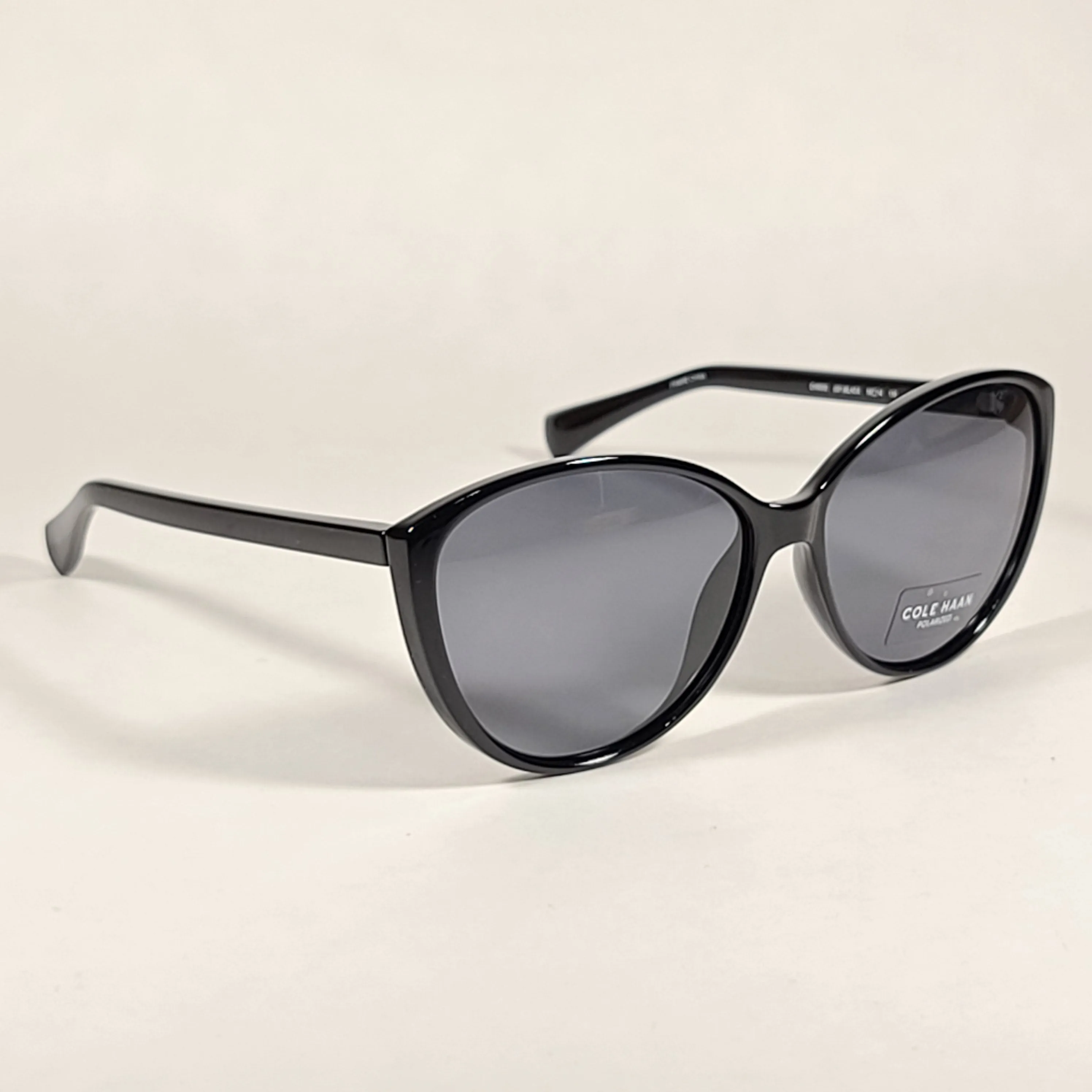 Cole Haan Cat Eye Polarized Sunglasses Shiny Black Frame Gray Lens CH9000 001 BLACK