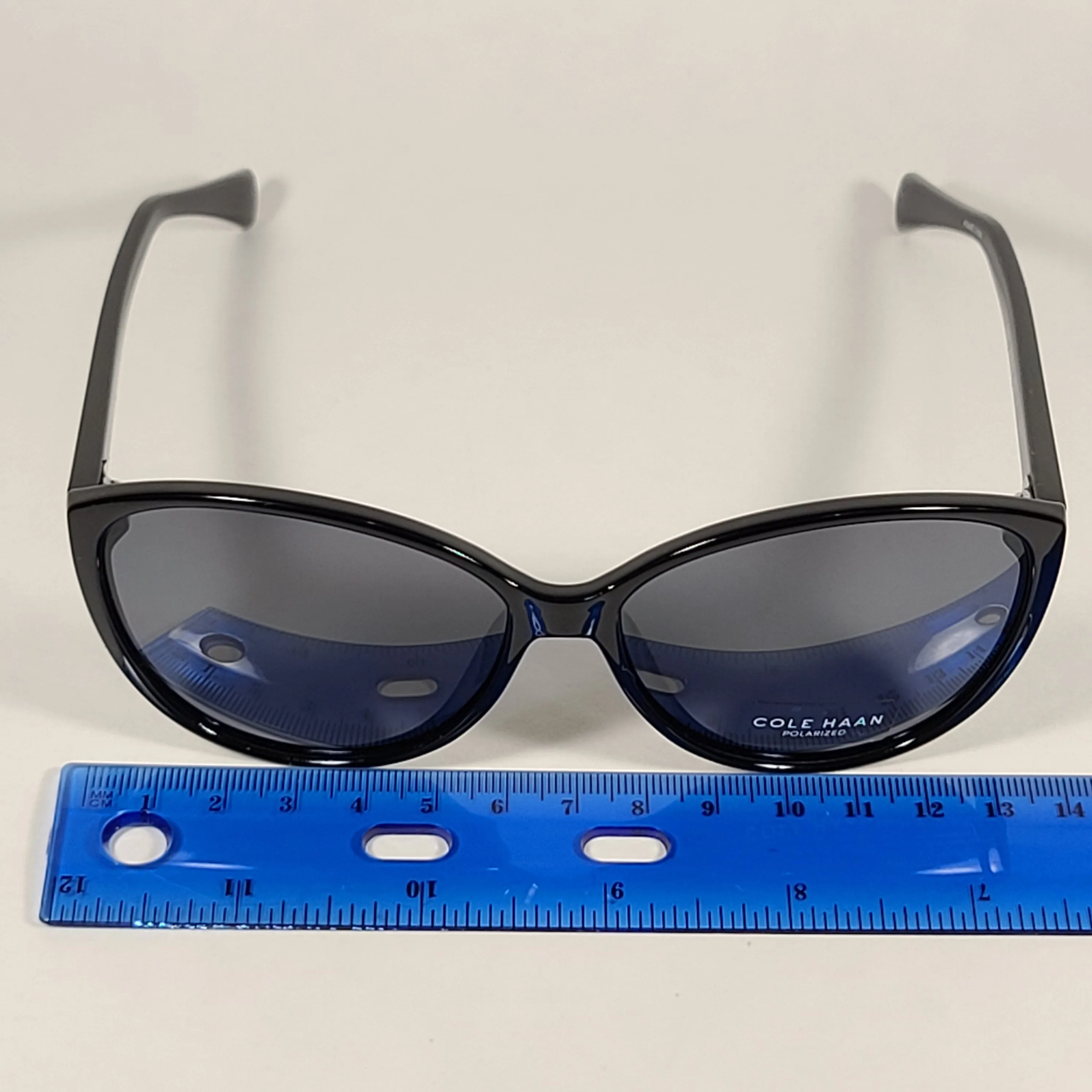 Cole Haan Cat Eye Polarized Sunglasses Shiny Black Frame Gray Lens CH9000 001 BLACK