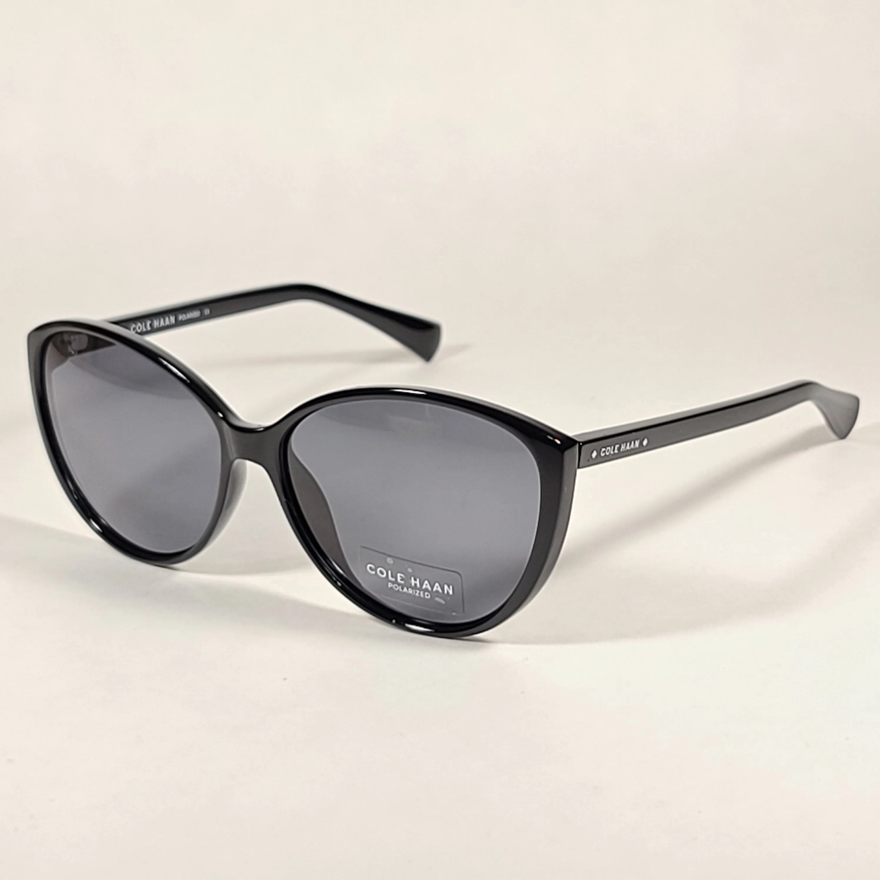 Cole Haan Cat Eye Polarized Sunglasses Shiny Black Frame Gray Lens CH9000 001 BLACK