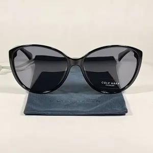 Cole Haan Cat Eye Polarized Sunglasses Shiny Black Frame Gray Lens CH9000 001 BLACK