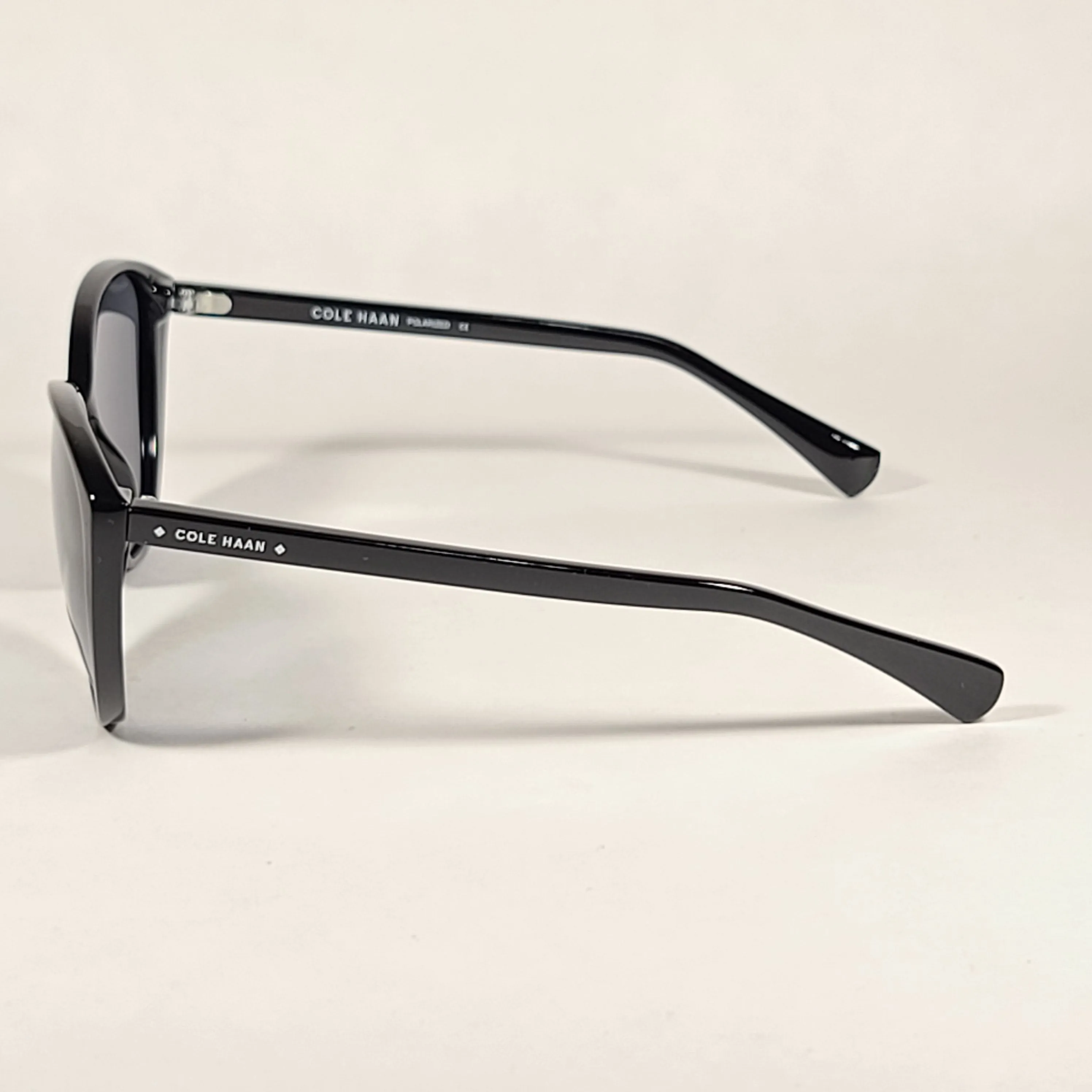 Cole Haan Cat Eye Polarized Sunglasses Shiny Black Frame Gray Lens CH9000 001 BLACK