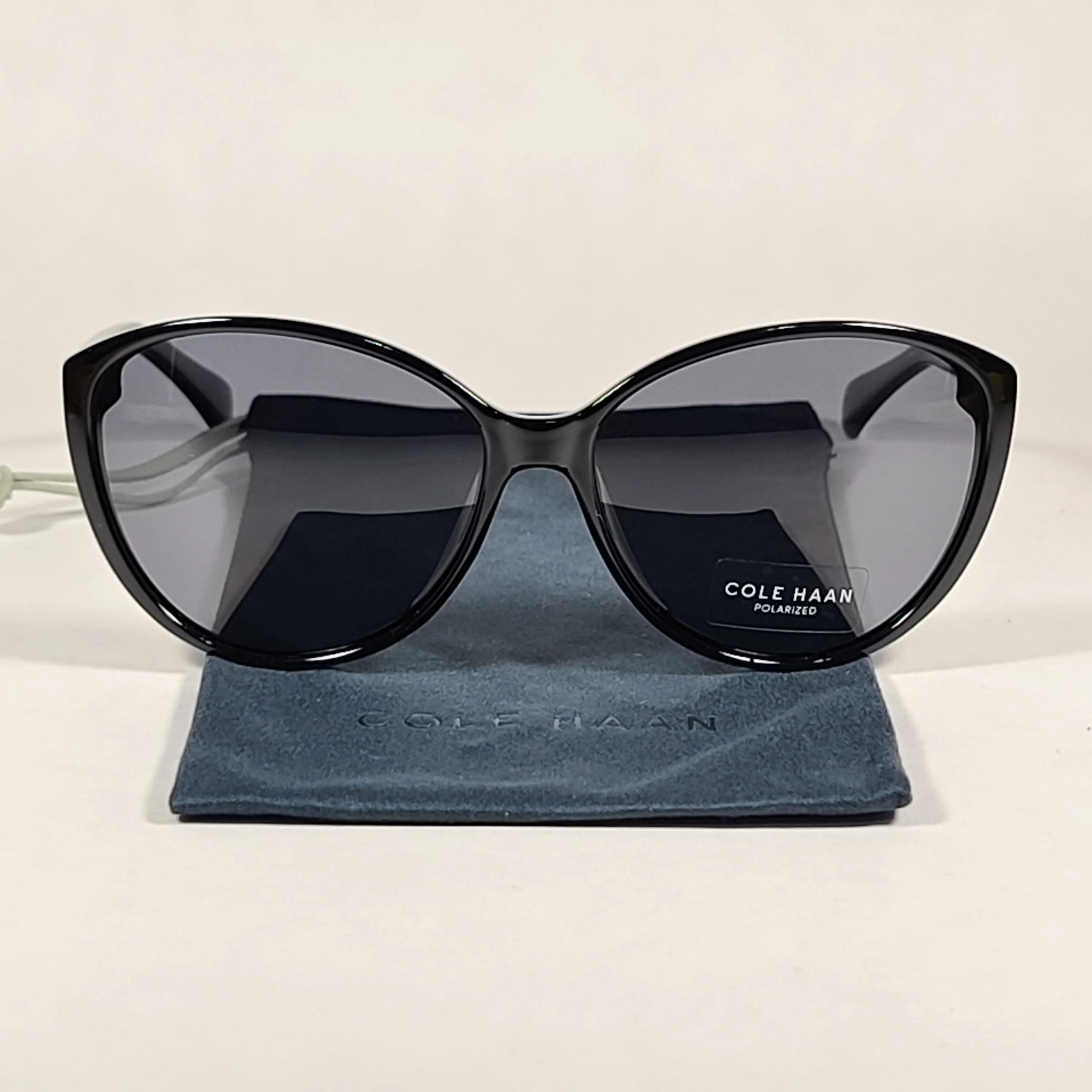 Cole Haan Cat Eye Polarized Sunglasses Shiny Black Frame Gray Lens CH9000 001 BLACK