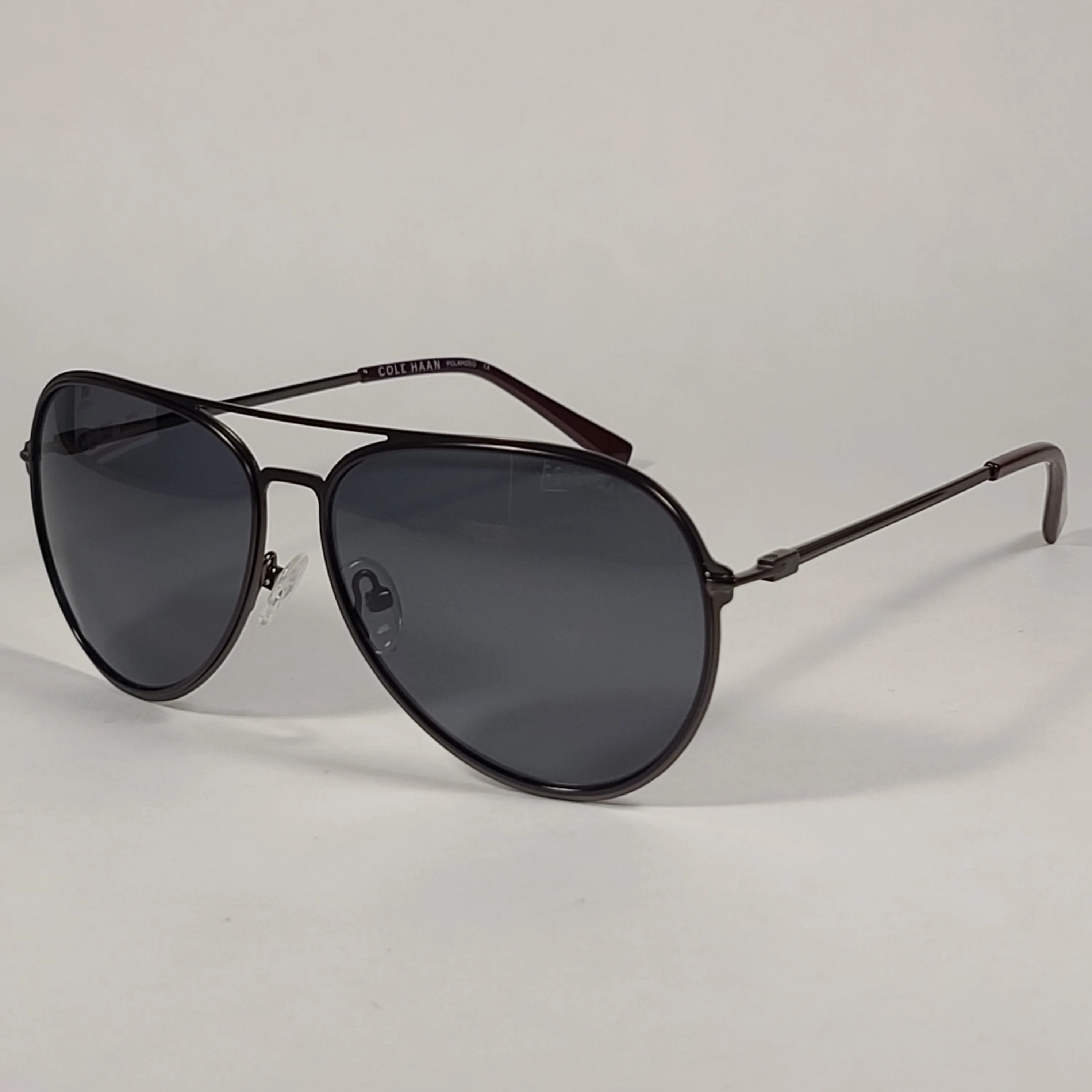 Cole Haan Polarized Aviator Sunglasses Gunmetal And Burgundy Frame Gray Lens CH8007 604 Burgundy