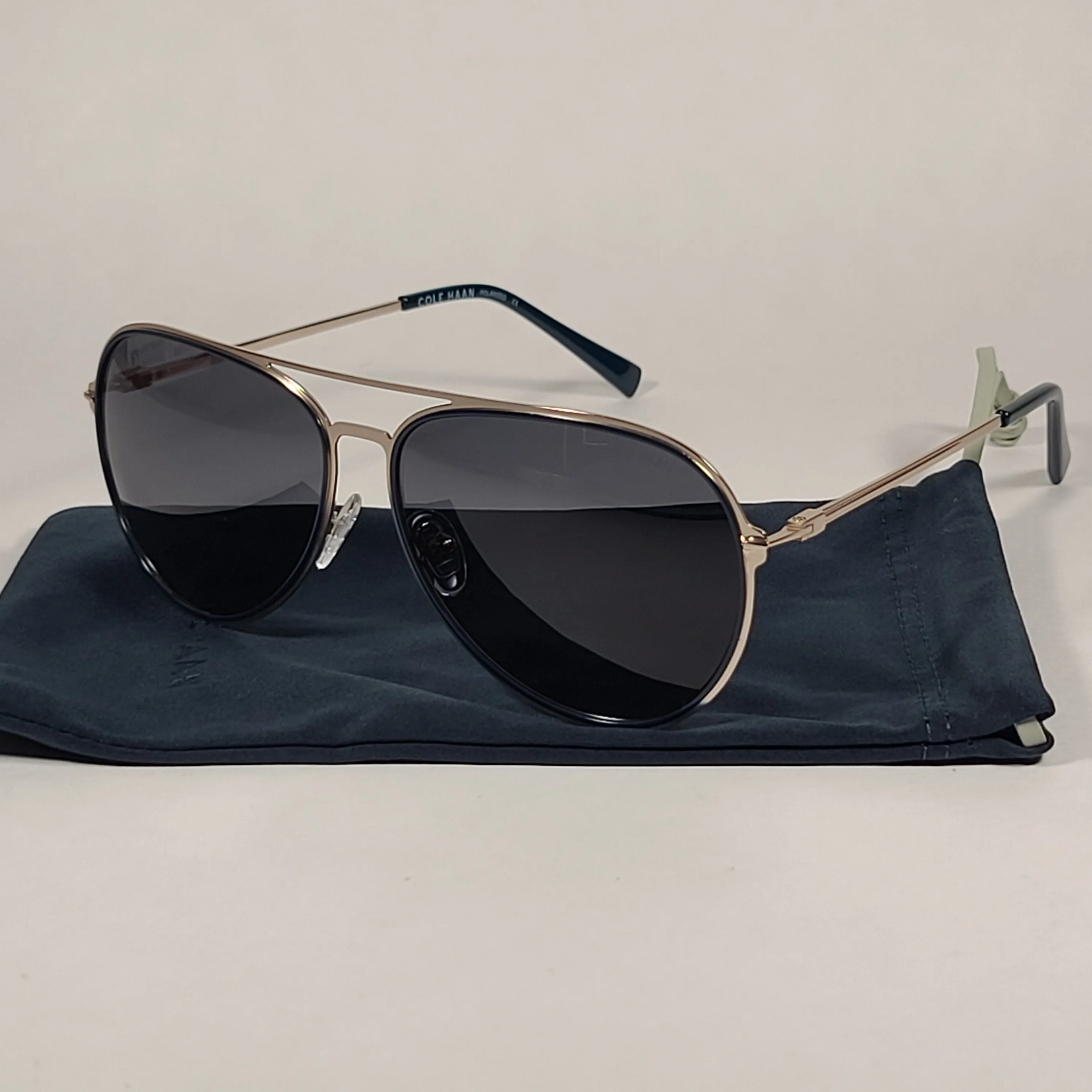 Cole Haan Polarized Aviator Sunglasses Silver And Navy Frame Gray Lens CH8007 414 Navy