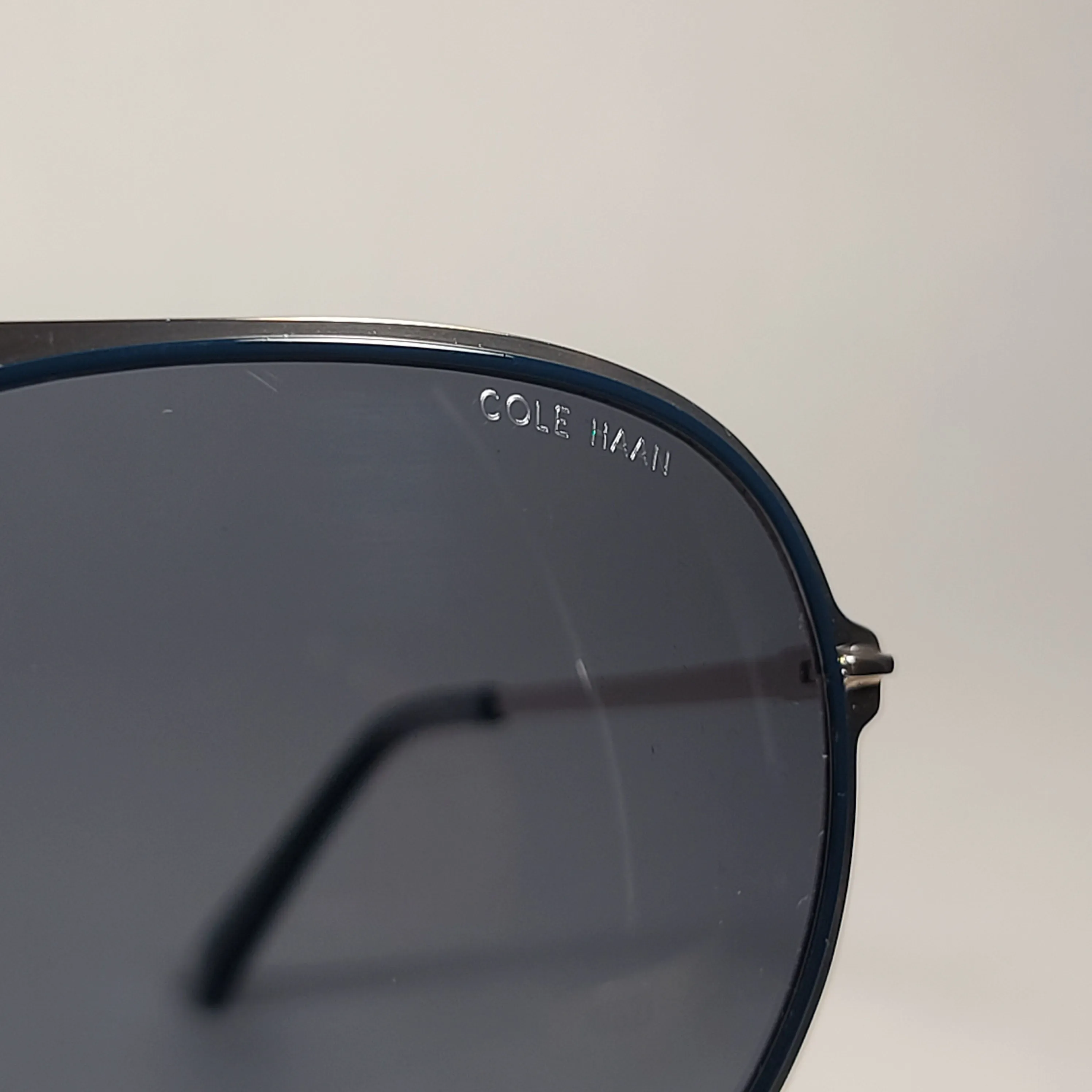 Cole Haan Polarized Aviator Sunglasses Silver And Navy Frame Gray Lens CH8007 414 Navy