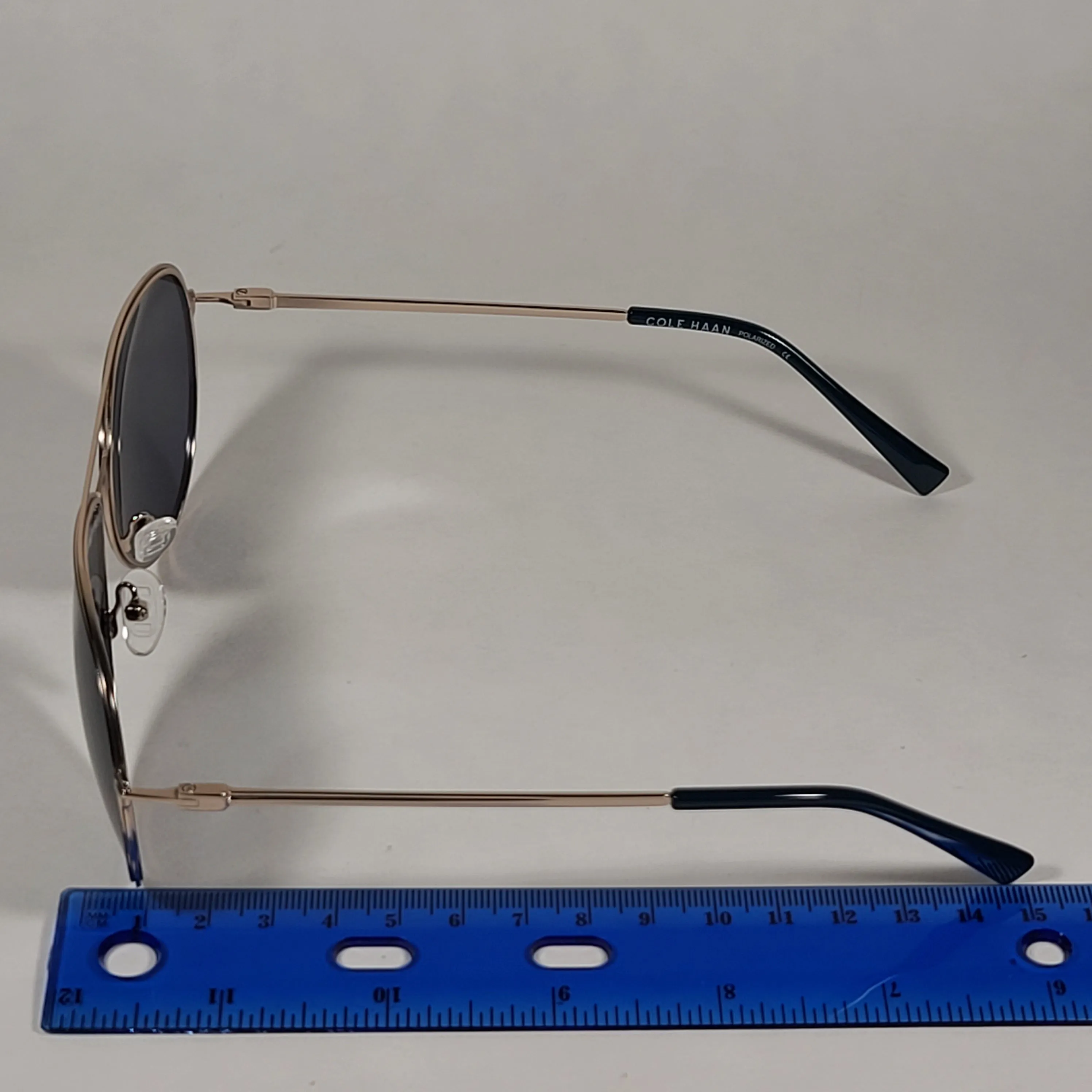 Cole Haan Polarized Aviator Sunglasses Silver And Navy Frame Gray Lens CH8007 414 Navy
