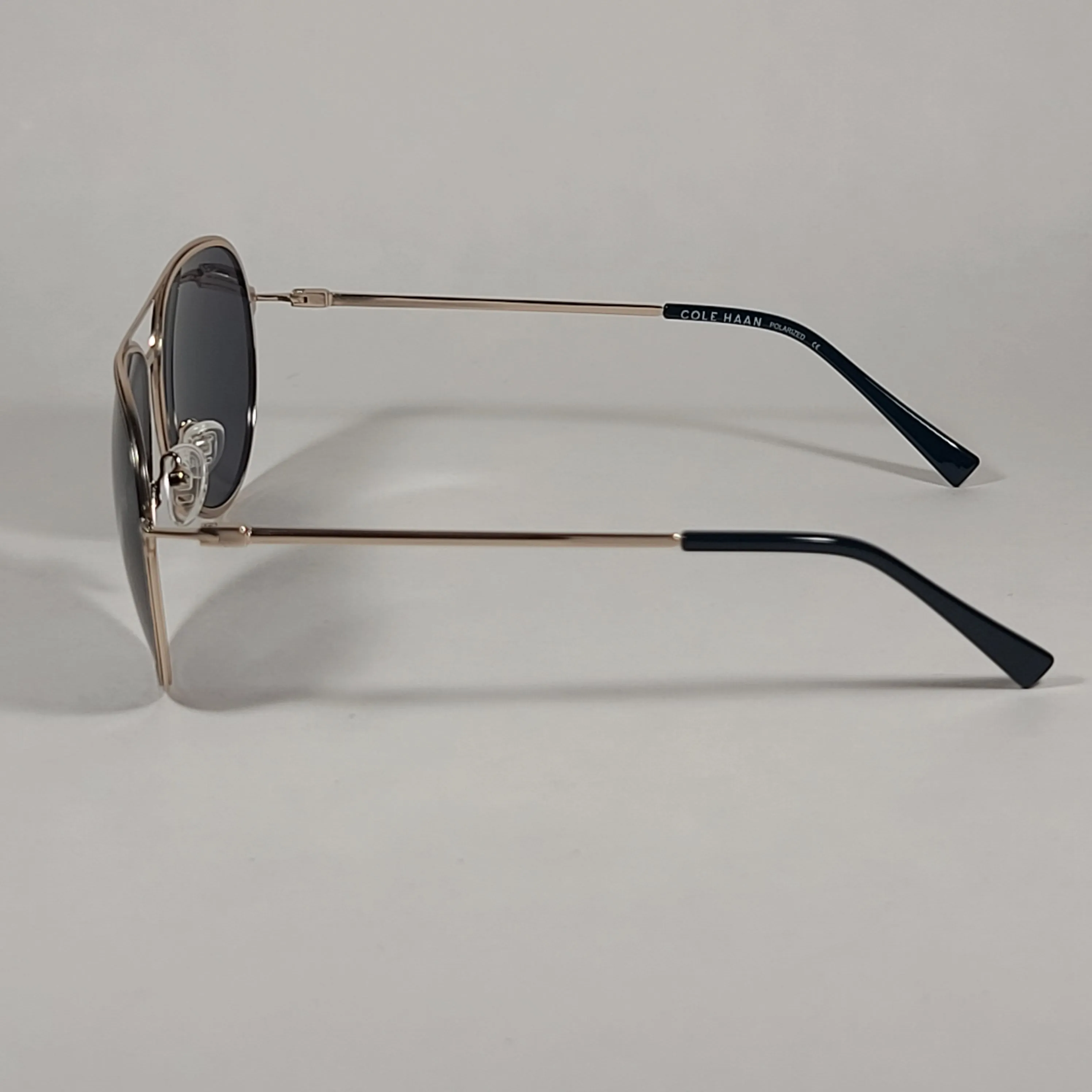 Cole Haan Polarized Aviator Sunglasses Silver And Navy Frame Gray Lens CH8007 414 Navy