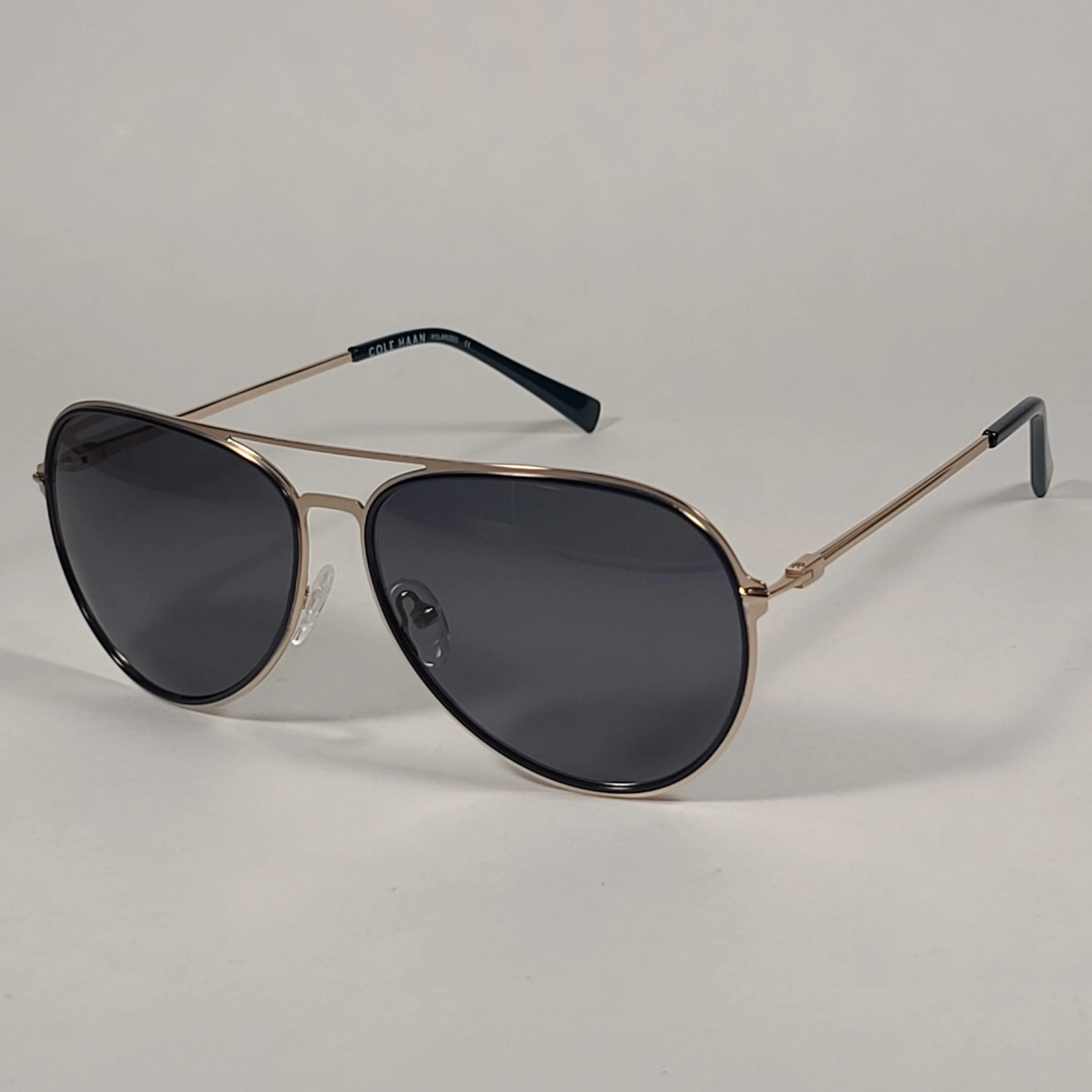Cole Haan Polarized Aviator Sunglasses Silver And Navy Frame Gray Lens CH8007 414 Navy