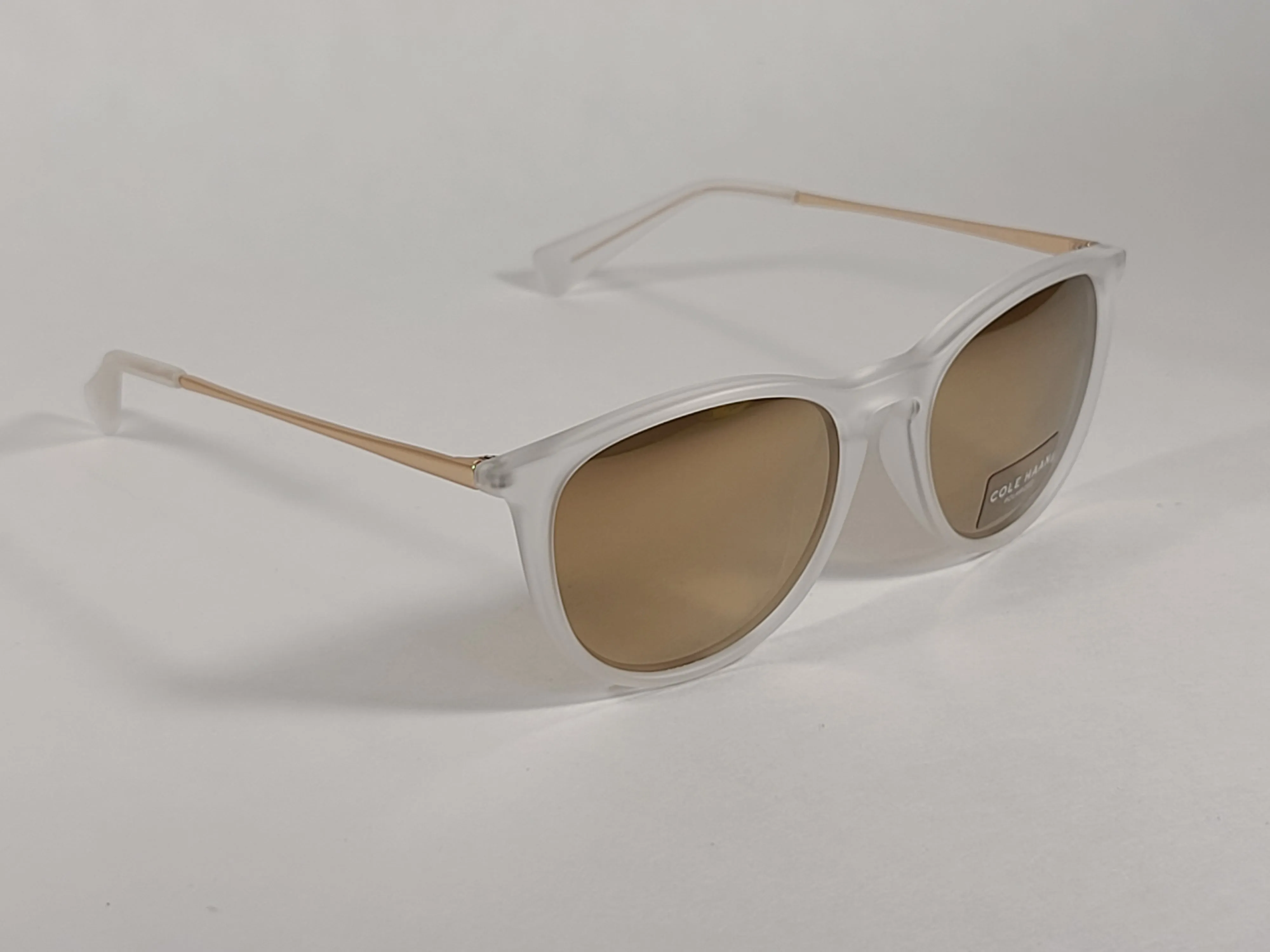 Cole Haan Round Sunglasses Crystal Gold Frame Gold Mirror Lens CH9002 717 CRYSTAL/GOLD