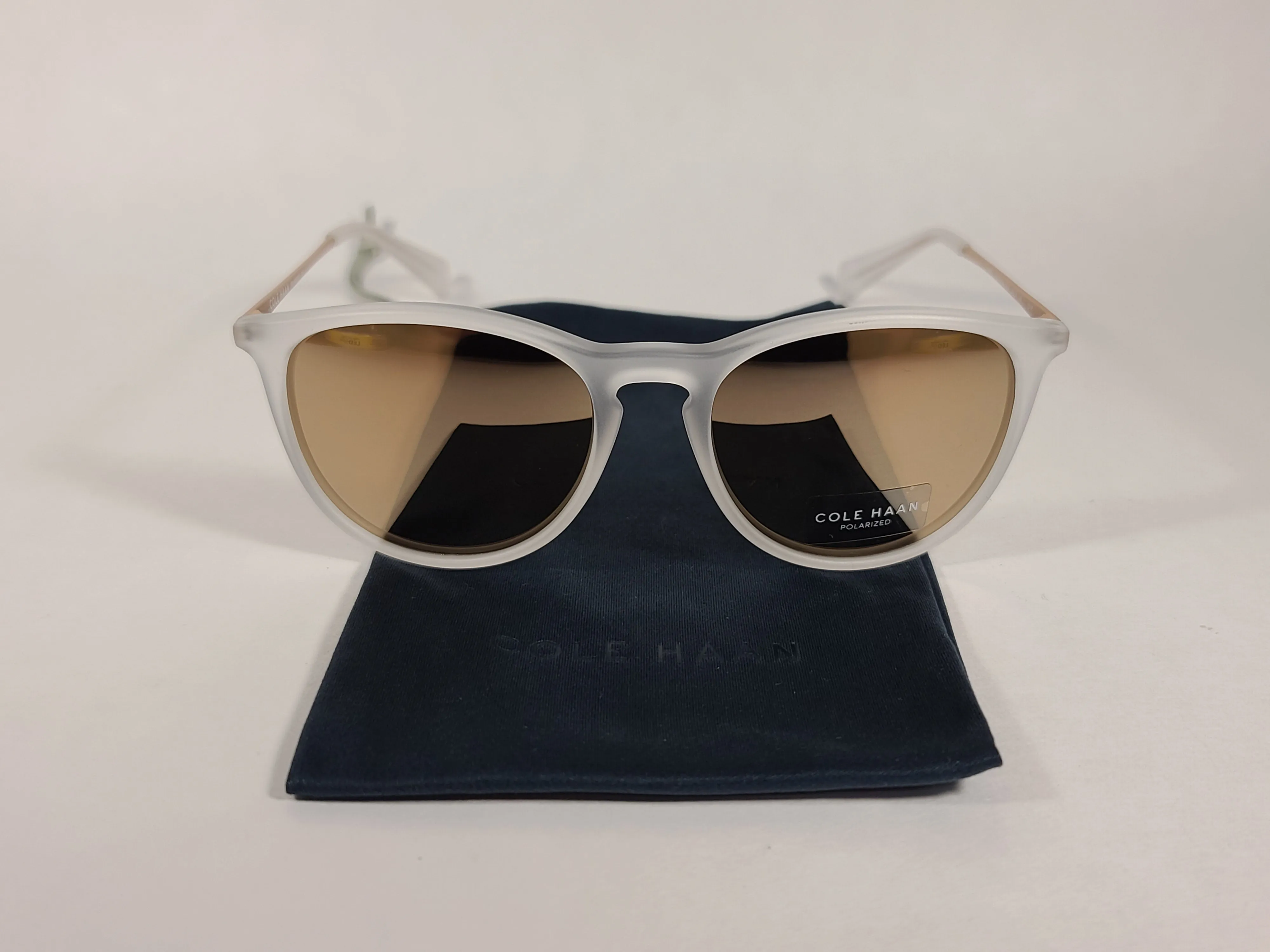 Cole Haan Round Sunglasses Crystal Gold Frame Gold Mirror Lens CH9002 717 CRYSTAL/GOLD