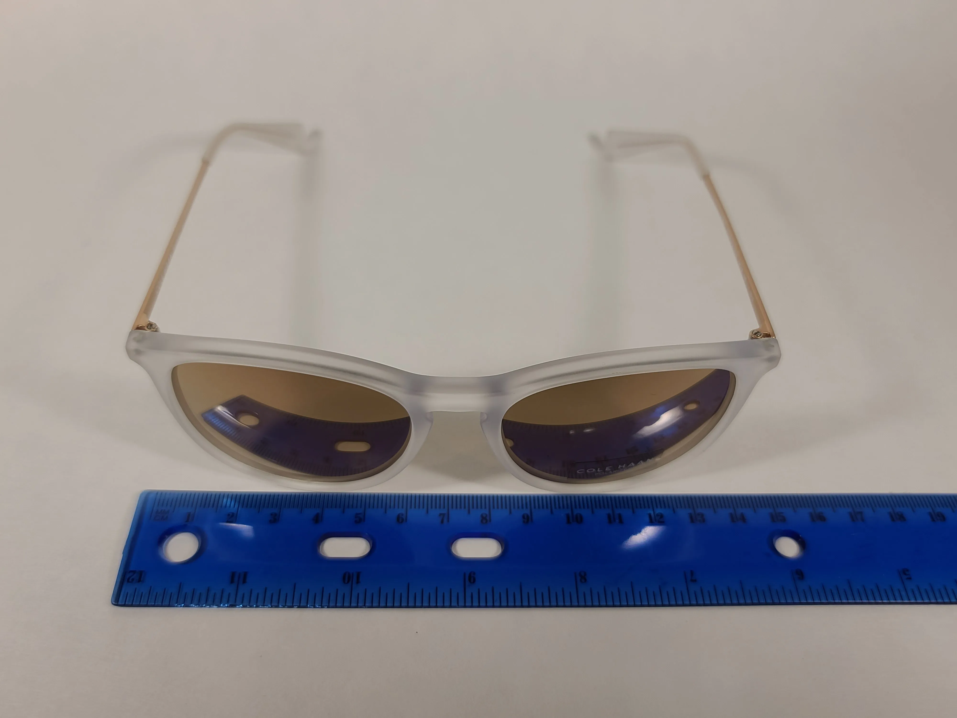 Cole Haan Round Sunglasses Crystal Gold Frame Gold Mirror Lens CH9002 717 CRYSTAL/GOLD