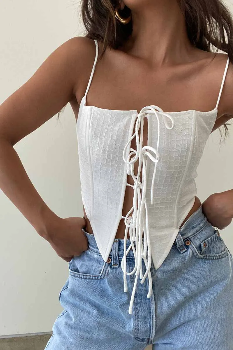 Colton Front Tie White Corset Top