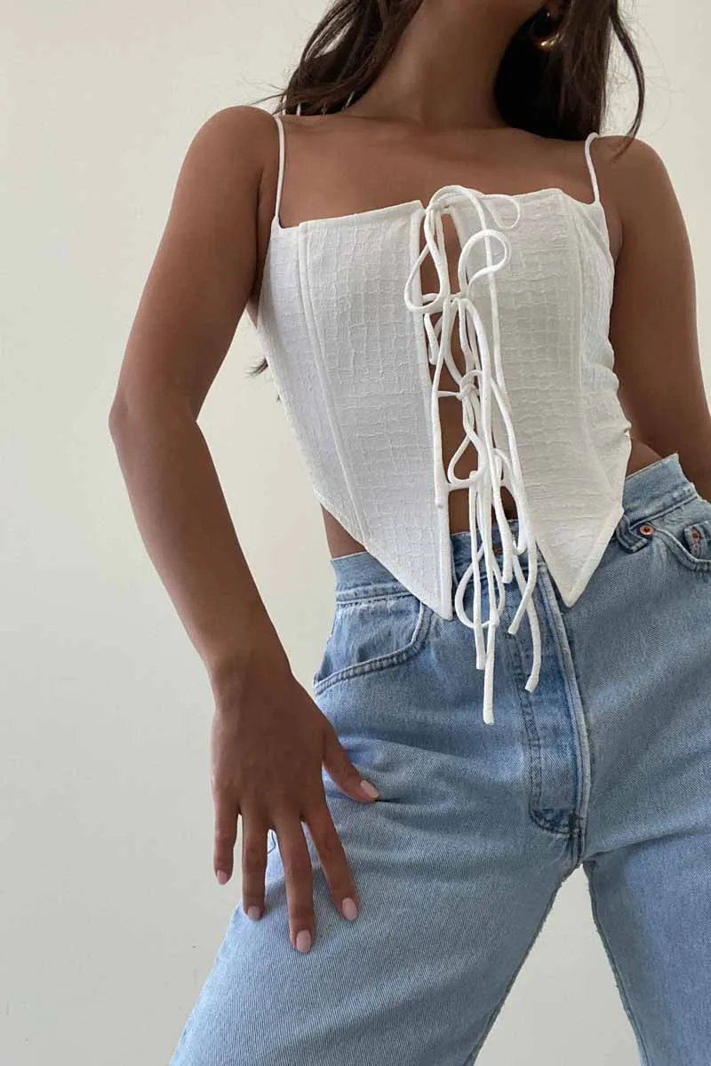 Colton Front Tie White Corset Top