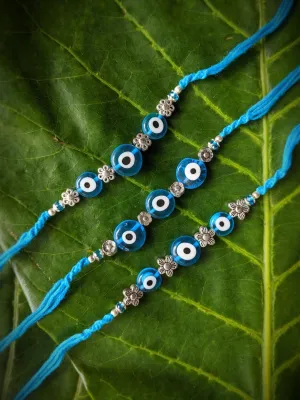 (COMBO of 3) Fancy Evil Eye Rakhi Design Turkish Charm Multicoloured Mauli Raksha Bandhan