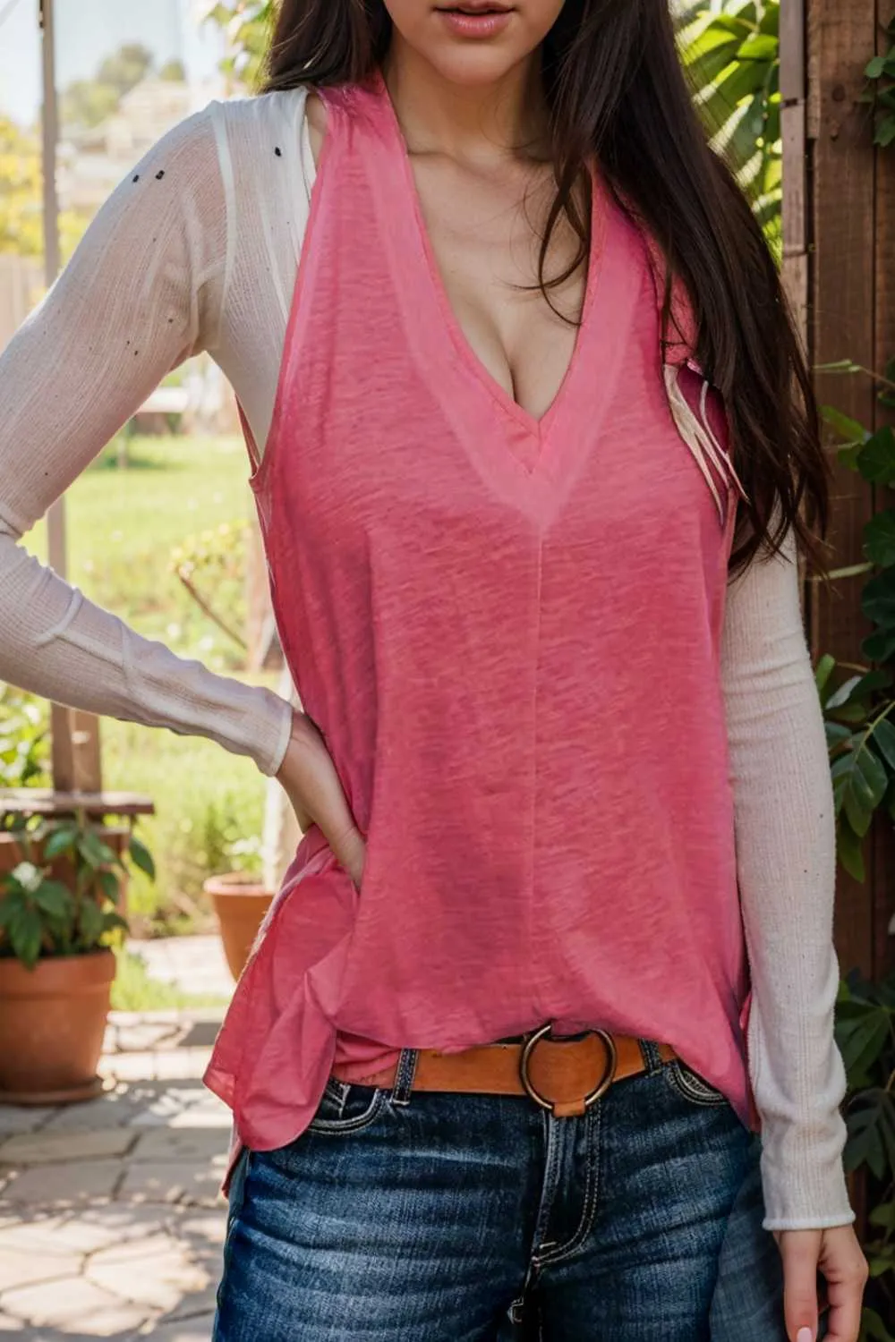 comfort sleeveless v neck tank top in solid colors