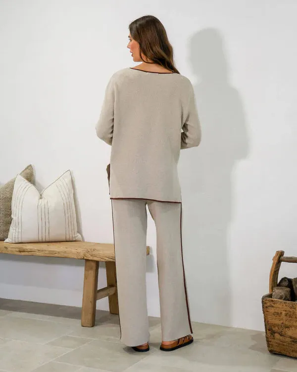CONTRAST DETAILS V NECK CO-ORD SWEATER
