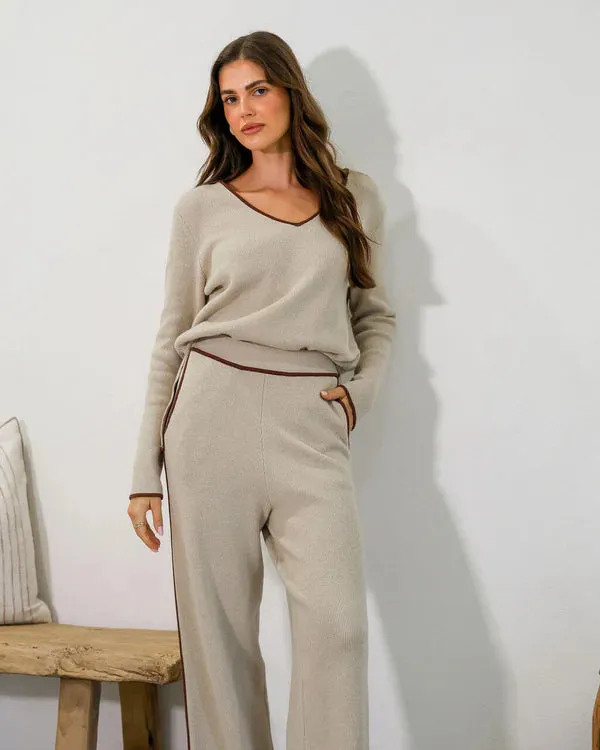 CONTRAST DETAILS V NECK CO-ORD SWEATER